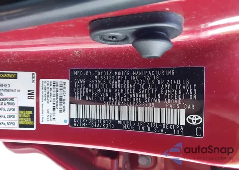 2020 Toyota Corolla Le z USA, uszkodzony, nr VIN 5YFEPRAE0LP093709